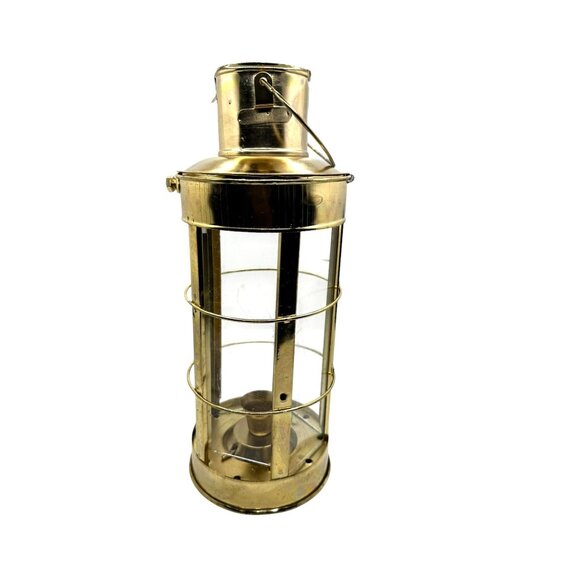 Vintage Goldtone 11" Lantern Five-Sided Glass Candle Holder - Picture 4 of 9
